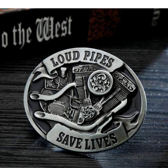 New Loud Pipes Save Lives biker belt buckle.  I Have Hundreds Of Belt Buckles - Picture 1 of 1